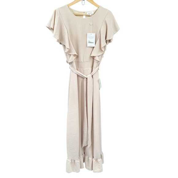 Bohme Dress Womens M Beige Ruffle Maxi Flutter Sleeve Boho Formal Gown New - Picture 1 of 12